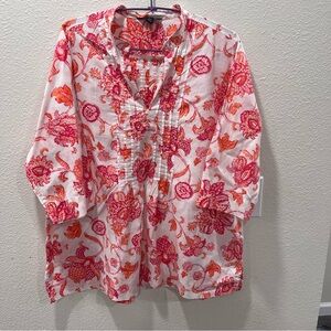 Lands' End 100% Cotton Pink and Orange Floral Top Summer Women’s Size 14-16